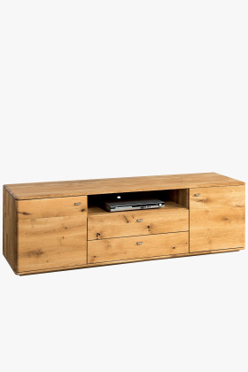 Tömör tölgyfa hosszú TV-szekrény, natúr színű, bőséges tárolóhely